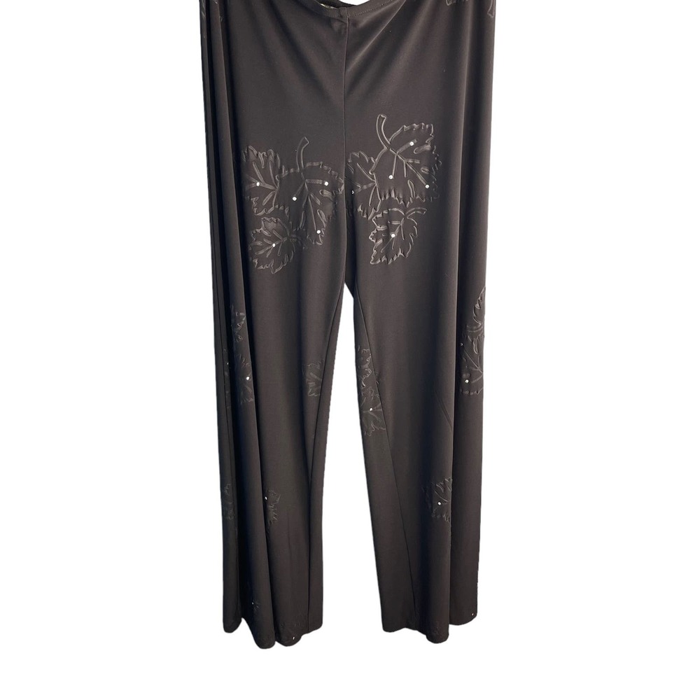 Janine Women's Black Beaded Fully Lined Flare Leg Pants Size Large